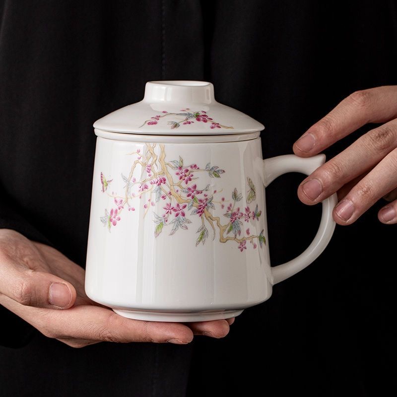 89羊脂玉白瓷马克杯陶瓷杯子办公室水杯大容量男女家用