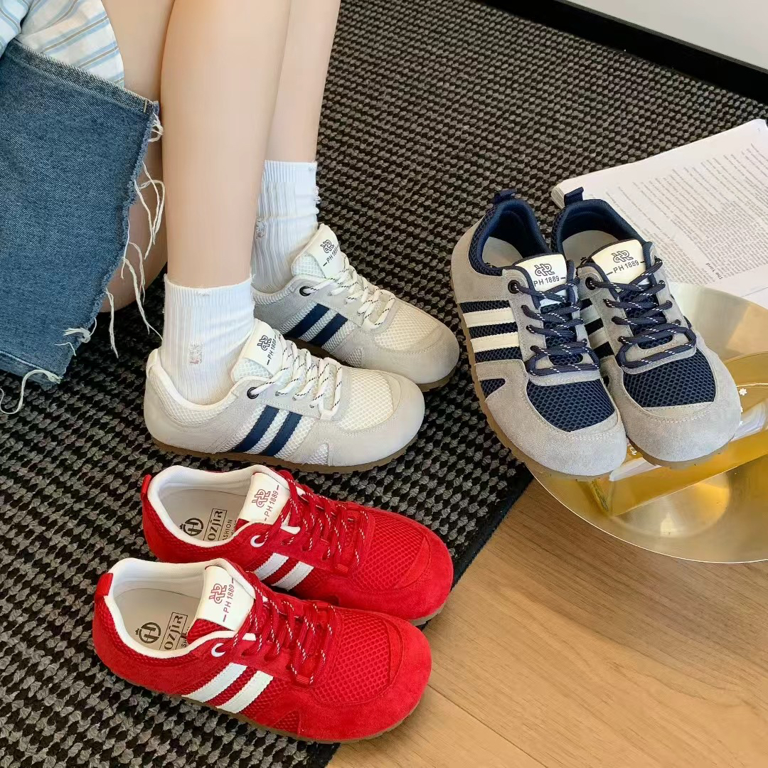 975【跳跳糖】夏季新款女平底拼色网面透气德训鞋女运动板鞋阿甘鞋