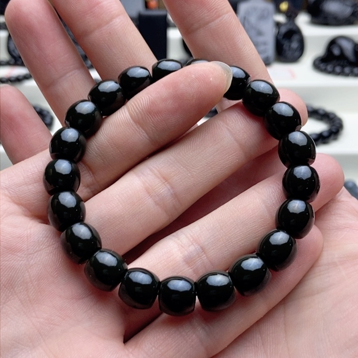 未镶嵌手链和田玉塔青卡10直切手串货头