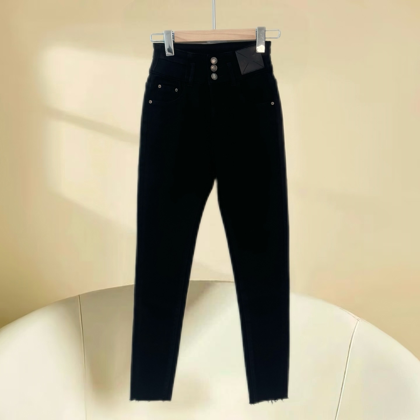 新新定制-高腰烟管裤修身显瘦小脚裤三扣加绒长裤牛仔裤180817