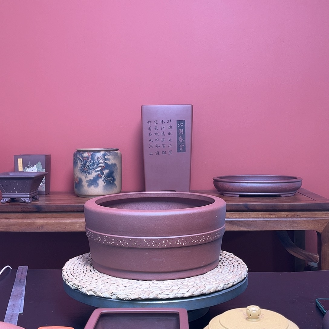 紫砂花盆佰*福紫泥铺砂圆盆