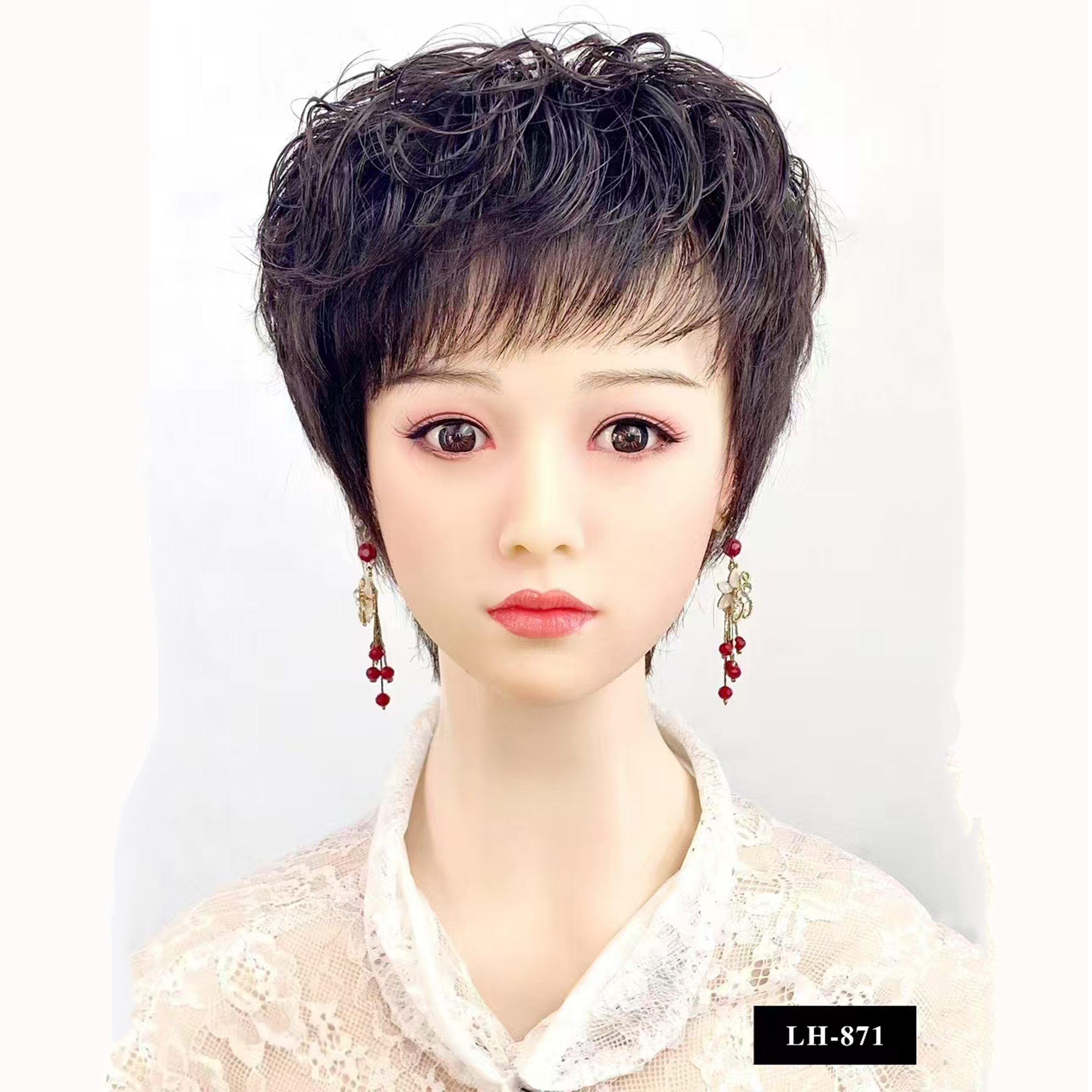 871-女士 妈妈款全真发轻薄透气逼真无痕全头套蓬松自然中老年