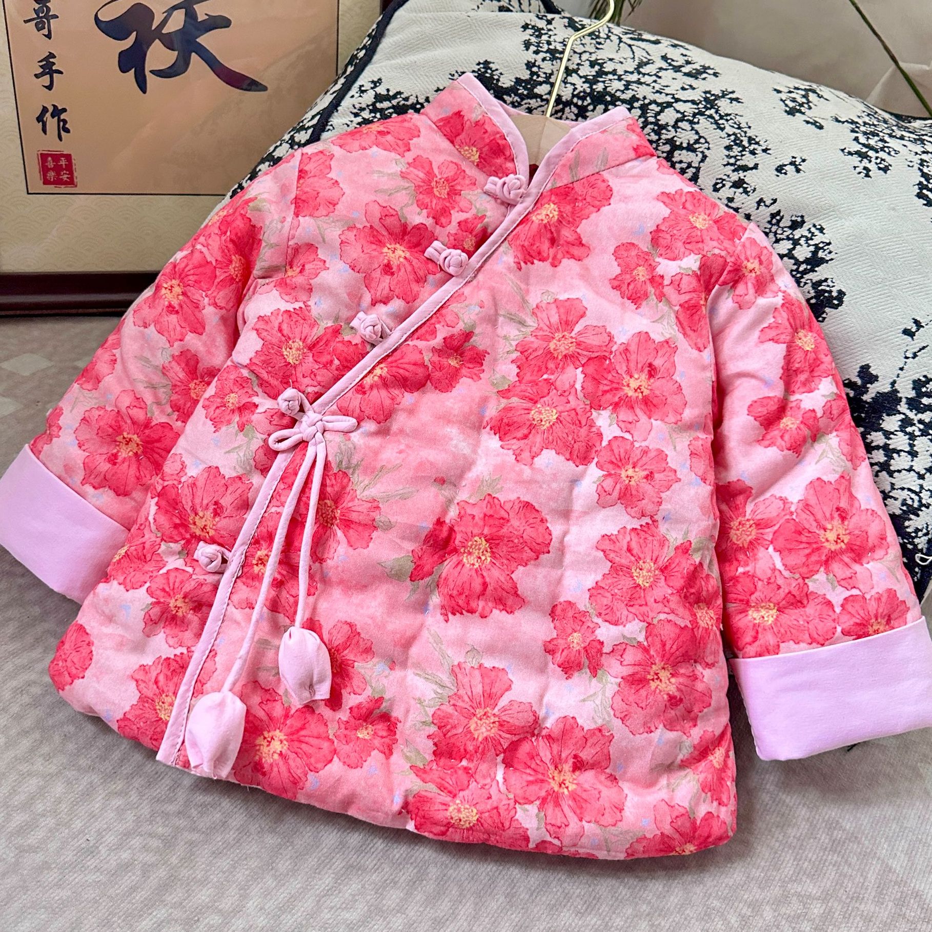 【花苞】儿童纯手工棉花斜襟棉袄国风女宝宝中式碎花盘扣棉衣冬加厚