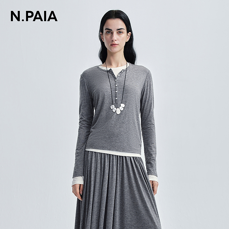 恩派雅2025秋新款可拆卸真两件套长袖套头针织衫女XNKAC5309B