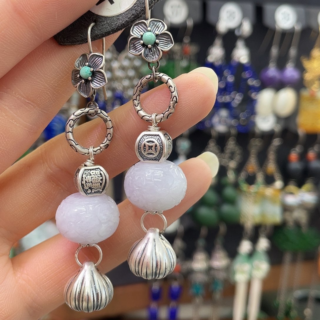 大***）翡翠银S925镶嵌耳饰gujshighh