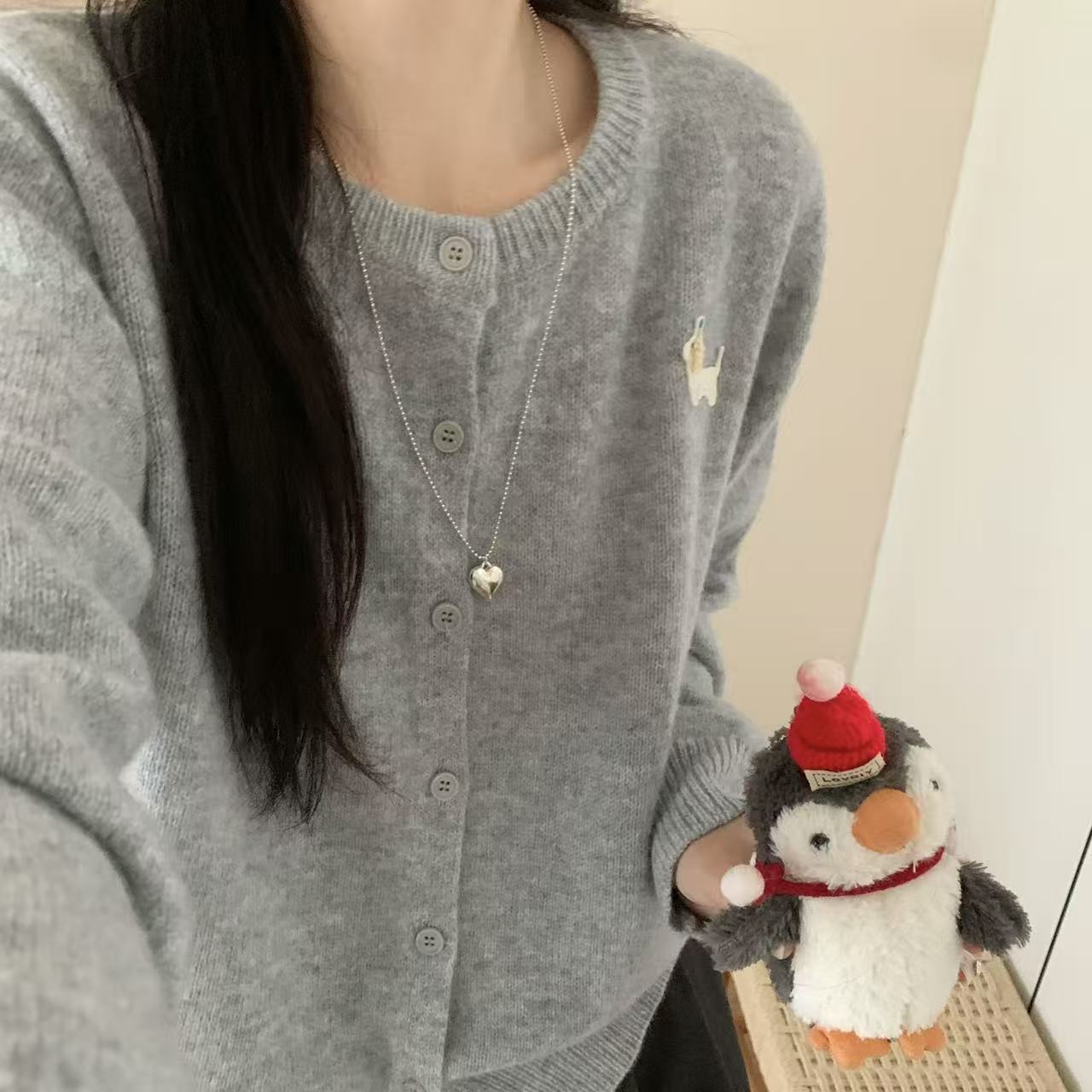 HJ6596小狗刺绣羊毛毛衣开衫