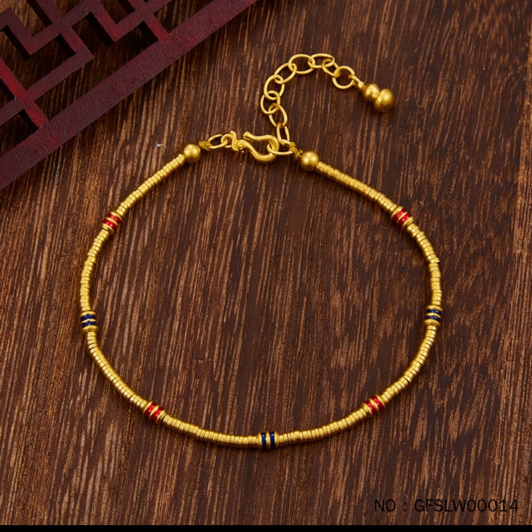点哥黄金珠宝甄选足金古法珐琅算盘珠金圈调节手链