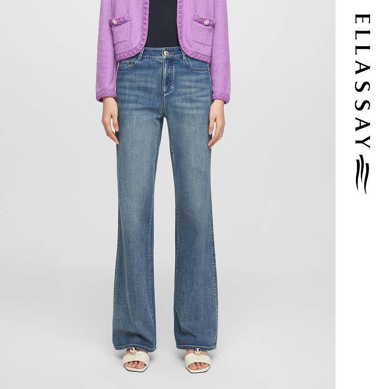 ELLASSAY歌力思2025夏季新款棉舒适时尚微喇牛仔裤女EWE361N02100