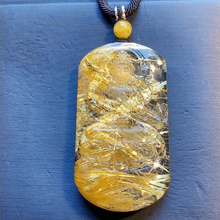 颈饰未镶嵌发晶天然钛晶千手观音无事牌