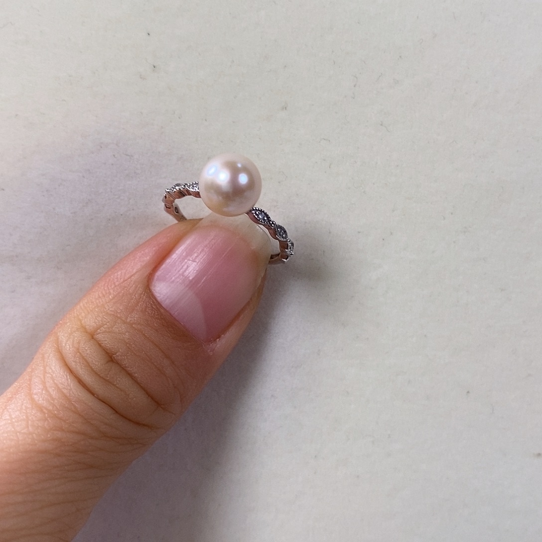 淡水珍珠戒指银S925镶嵌极光7.8m m