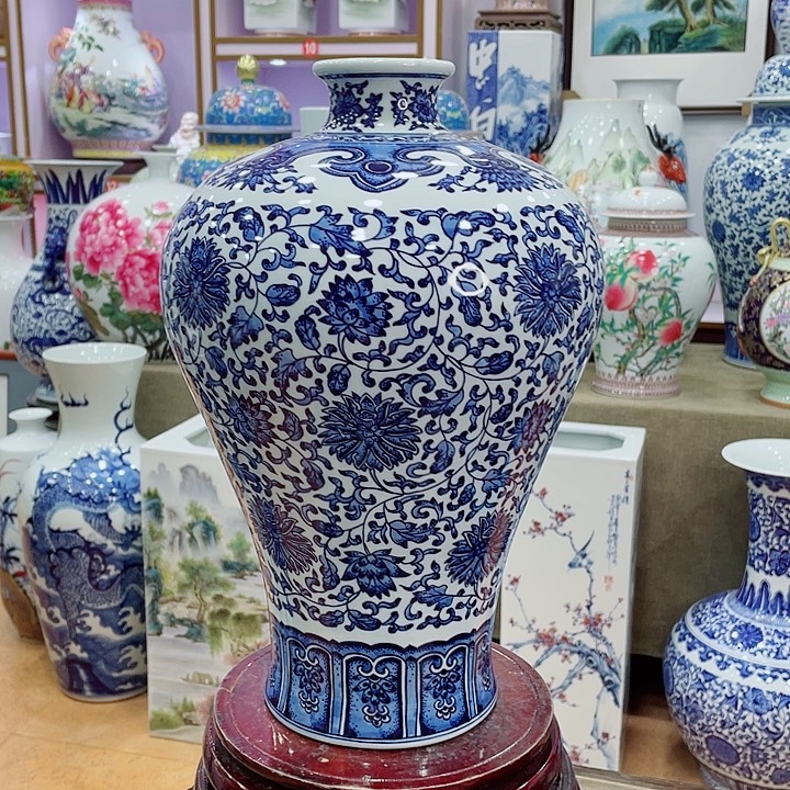 花瓶全手工釉下青花梅瓶