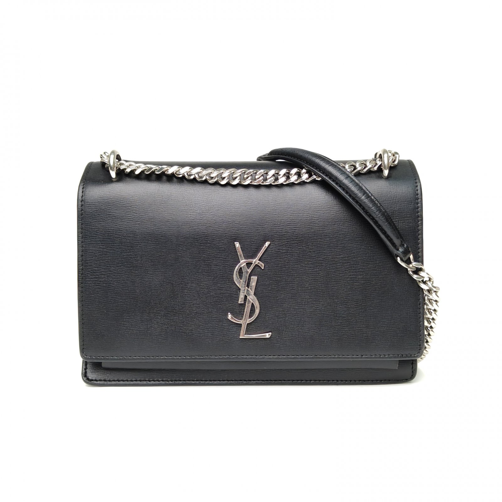 95新 YSL/圣罗兰 【娇】日落包22 黑色皮革C银扣 825700