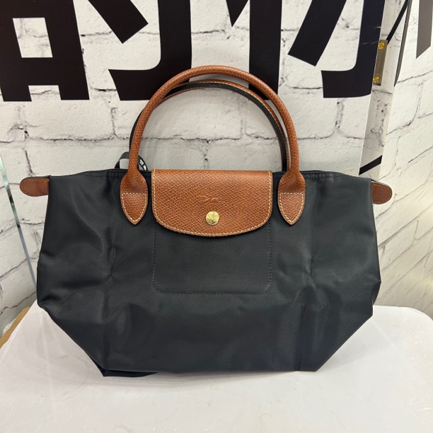 95新  LONGCHAMP/珑骧  T016黑棕小号手提单肩包  22*22