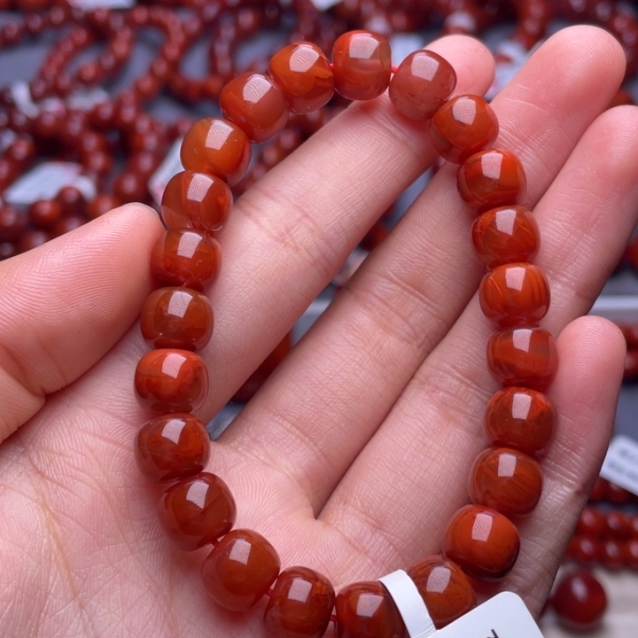 南红玛瑙未镶嵌其他9mm瓦西柿子红火焰老型手串