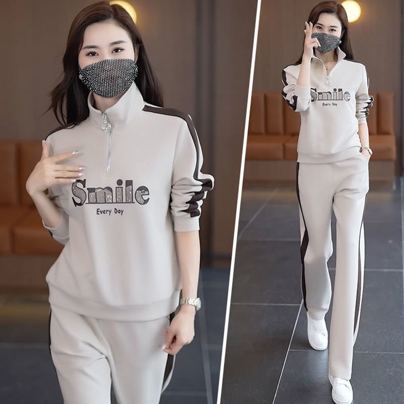 运动套装女秋装新款时尚拼接立领卫衣宽松显瘦跑步休
