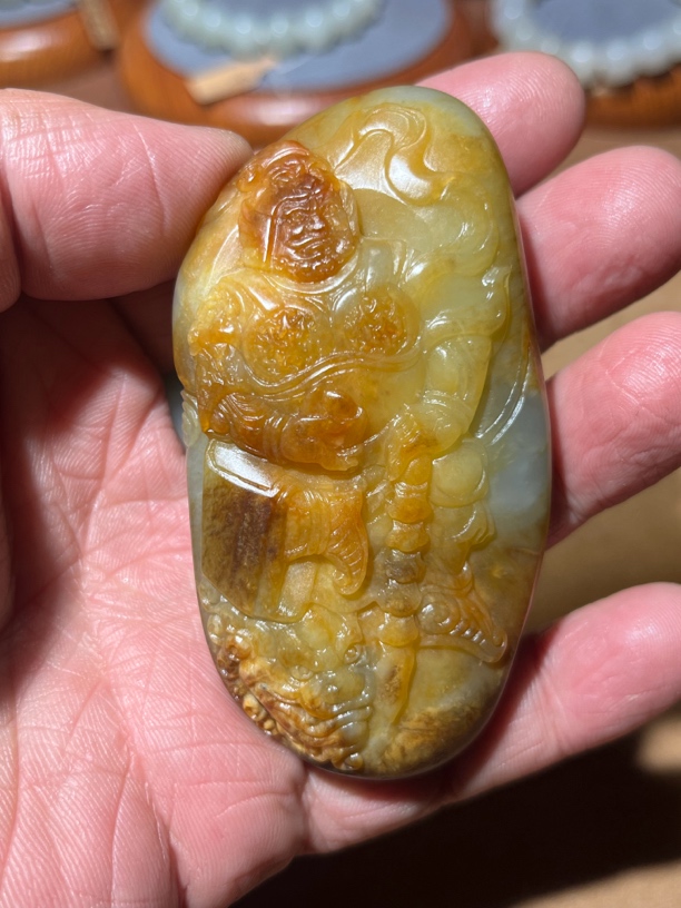 传统新疆和田玉韦陀天尊手把件