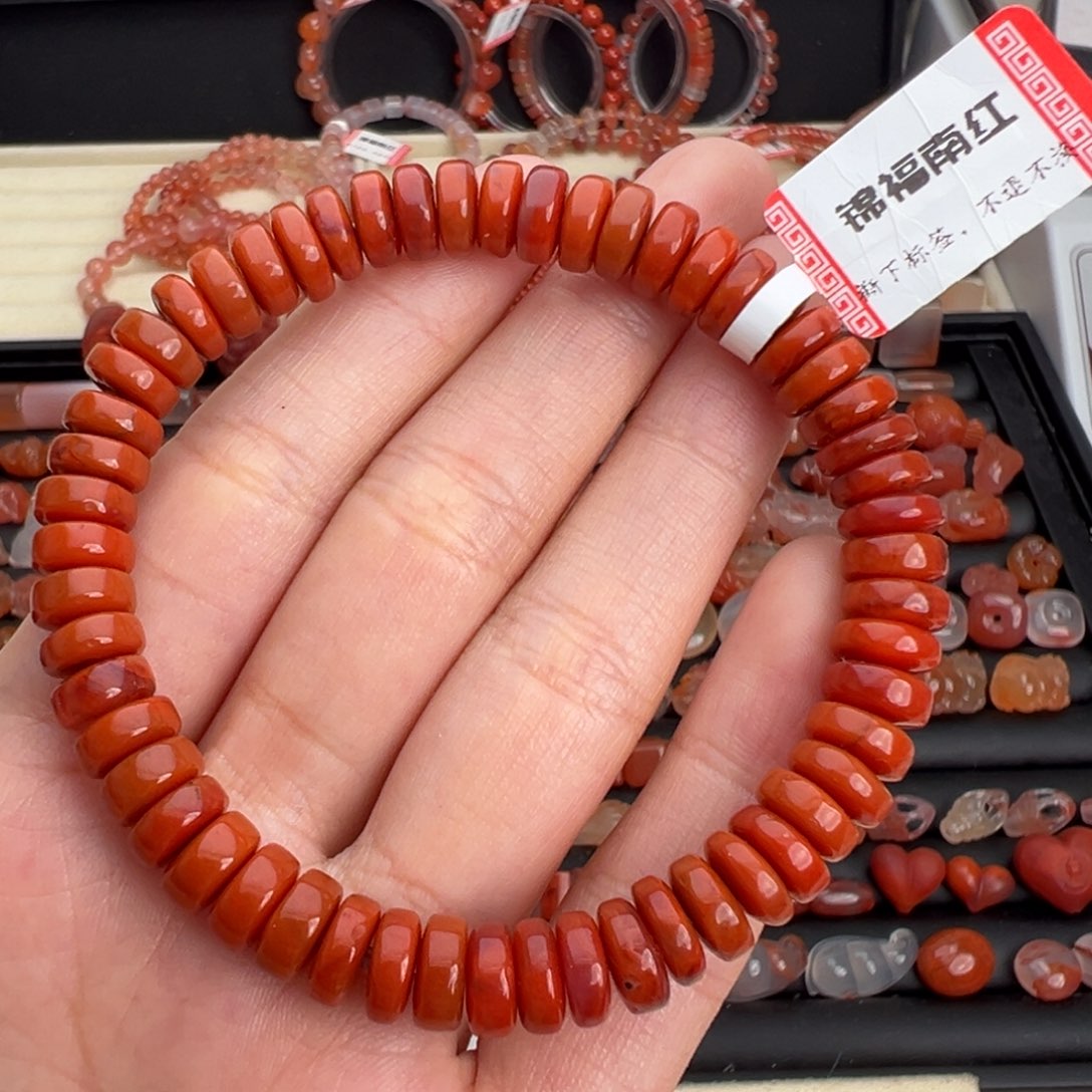 南红玛瑙未镶嵌颈饰柿子红直切单圈卡8+