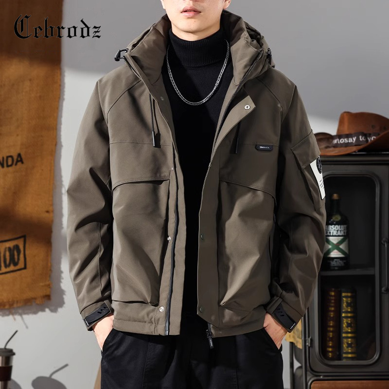 Cebrodz连帽短款工装风羽绒服男士冬季防寒保暖时尚休闲百搭外套