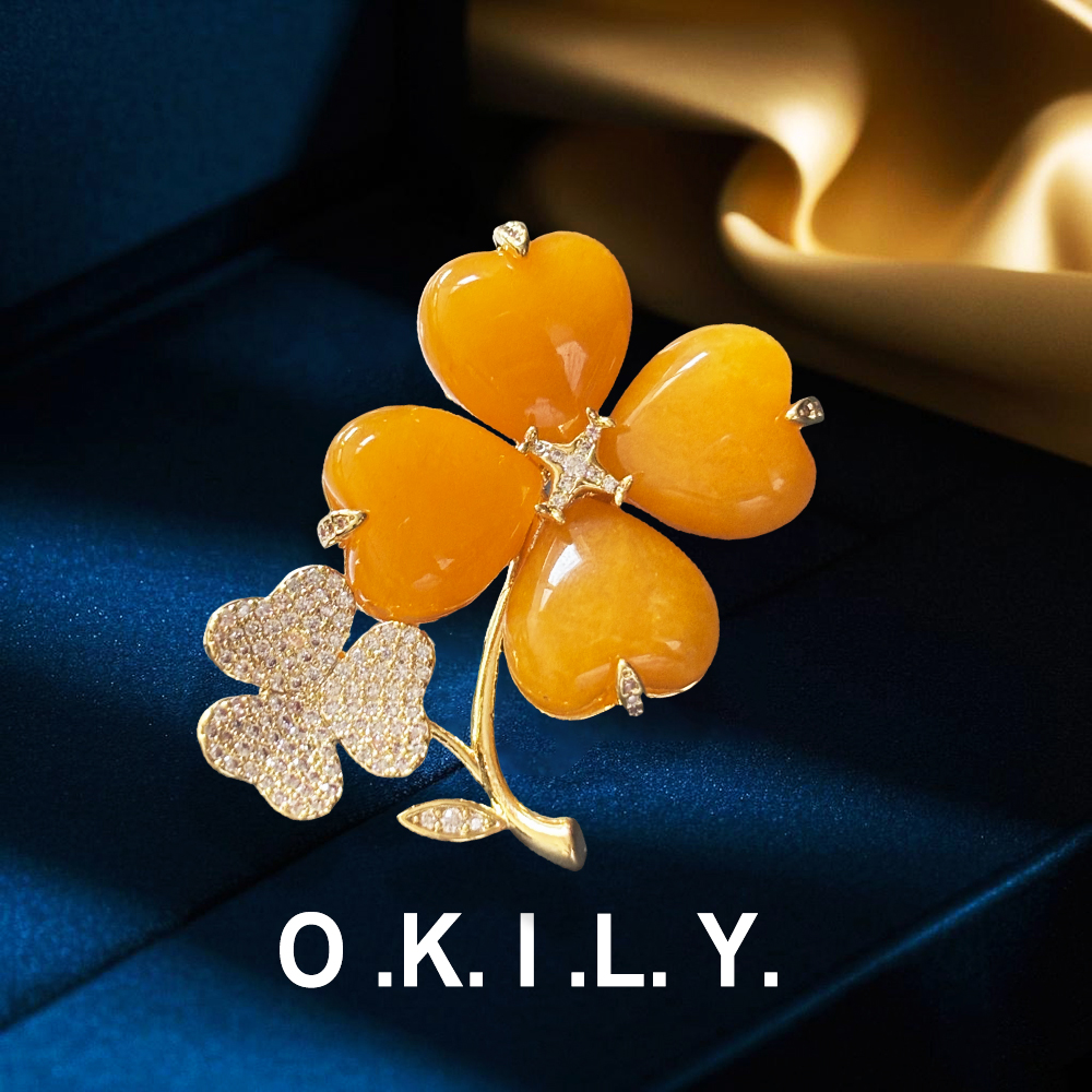 铜合金锆石胸针 2025新款高饱和度黄色四叶胸针轻奢【BR2986】