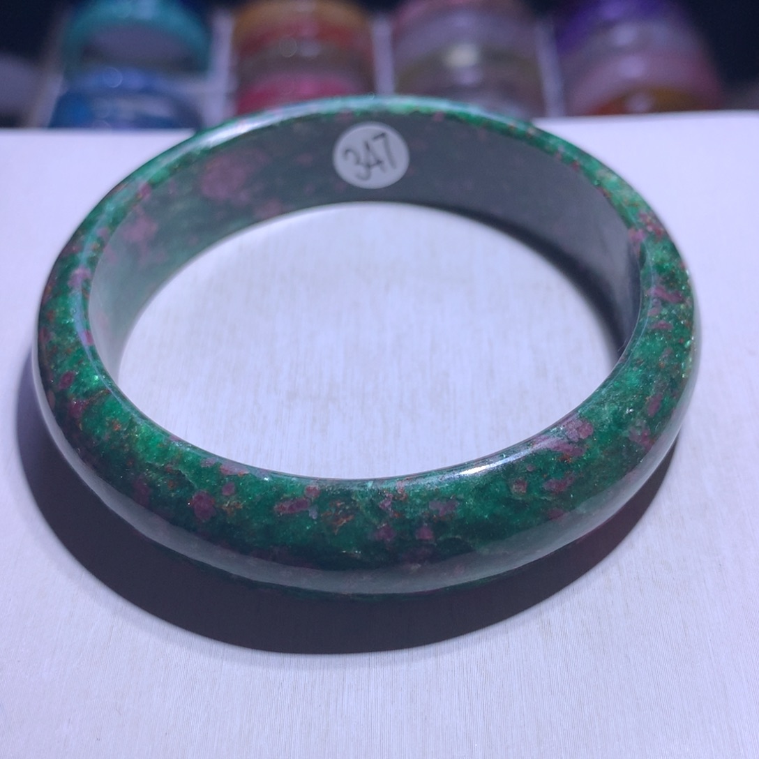 手镯银S925镶嵌水晶红绿宝61.6圈347