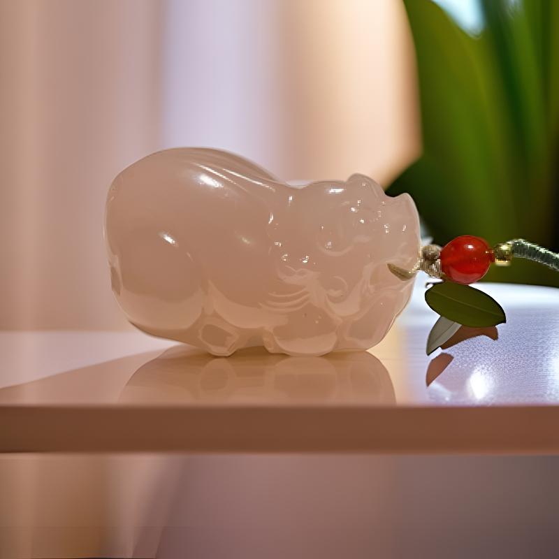 青海昆仑玉藕粉色貔貅做工精致手工气质天然粉精雕