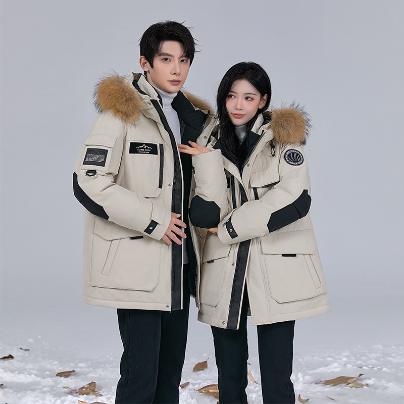爆款冬季新款情侣极寒防风保暖羽绒服短款男女2024新款工装大毛领