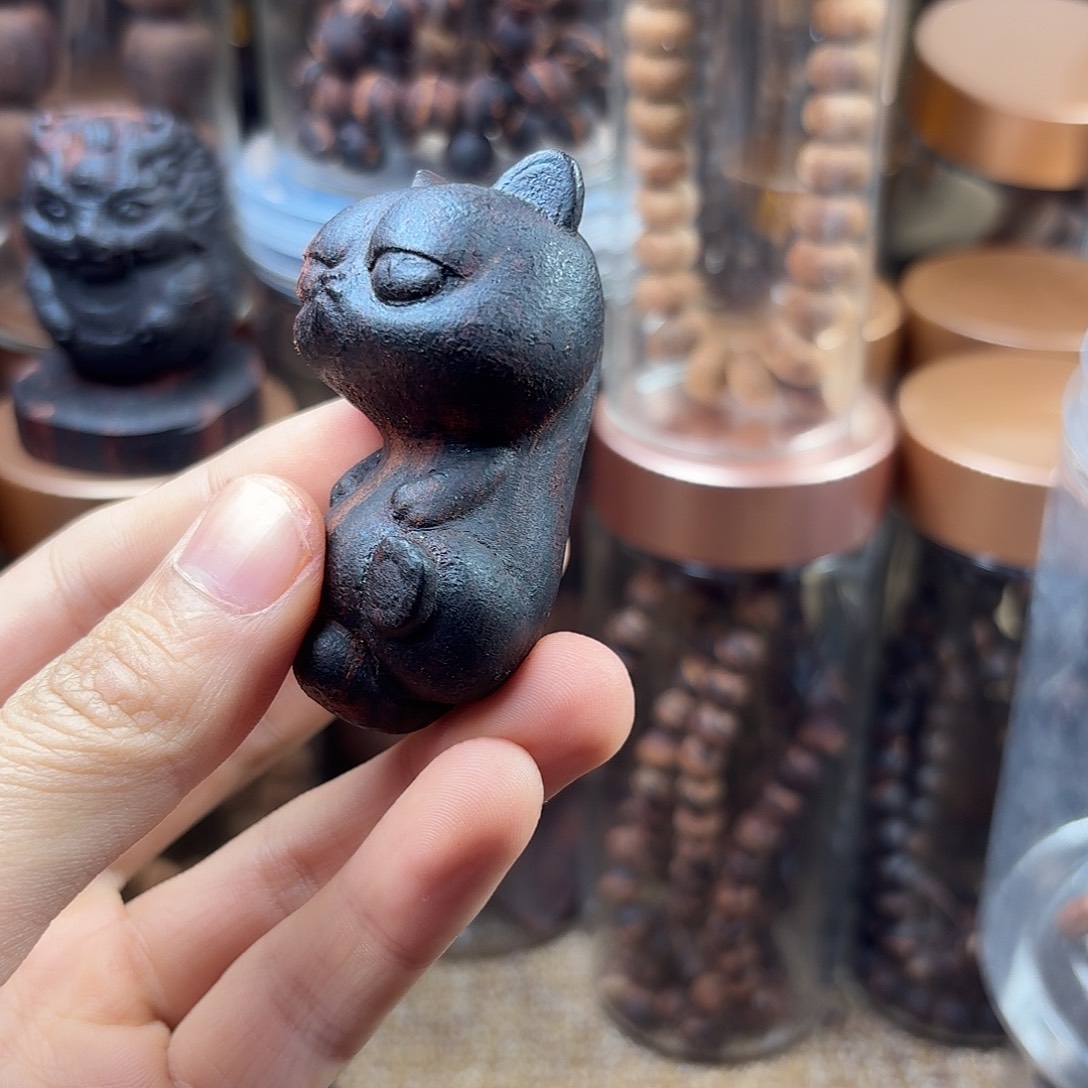 降真香其他咖啡猫手把件挂件