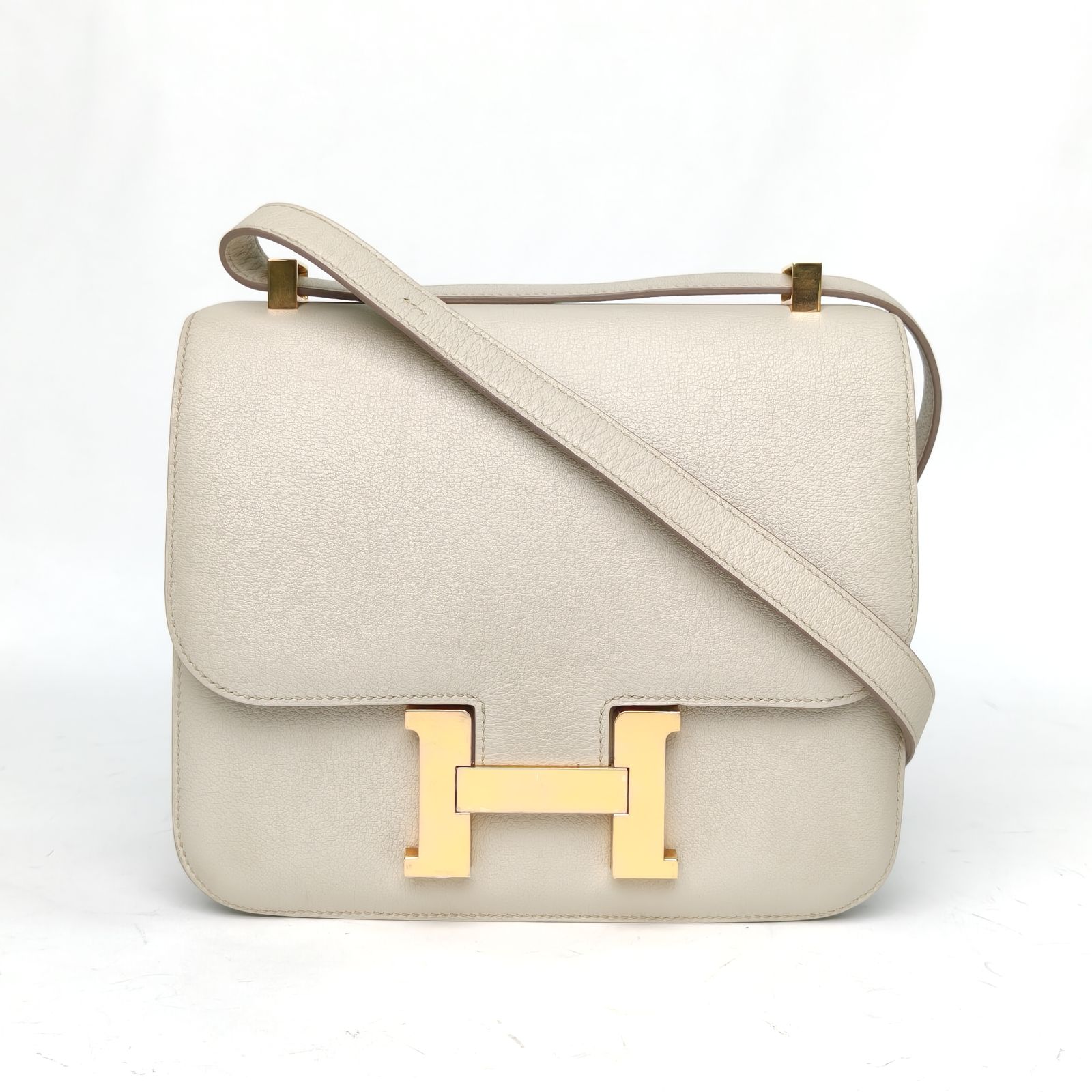 95新 Hermes/爱马仕 花花 康康 24 80珍珠灰 EC皮 D刻 金扣