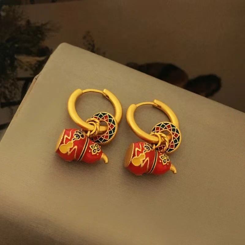 铜合金耳饰 【红福禄】手工时尚复古复古国风红色民族风-839