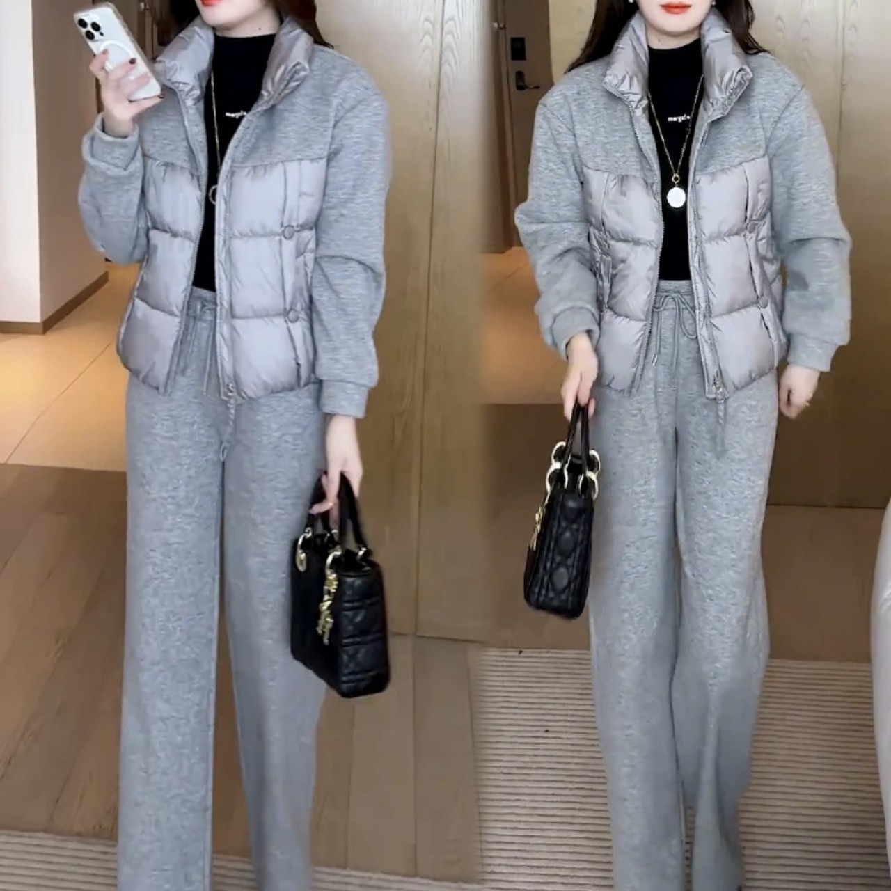 7926秋冬季新款加厚保暖棉服外套休闲裤时尚洋气显瘦两件套女装