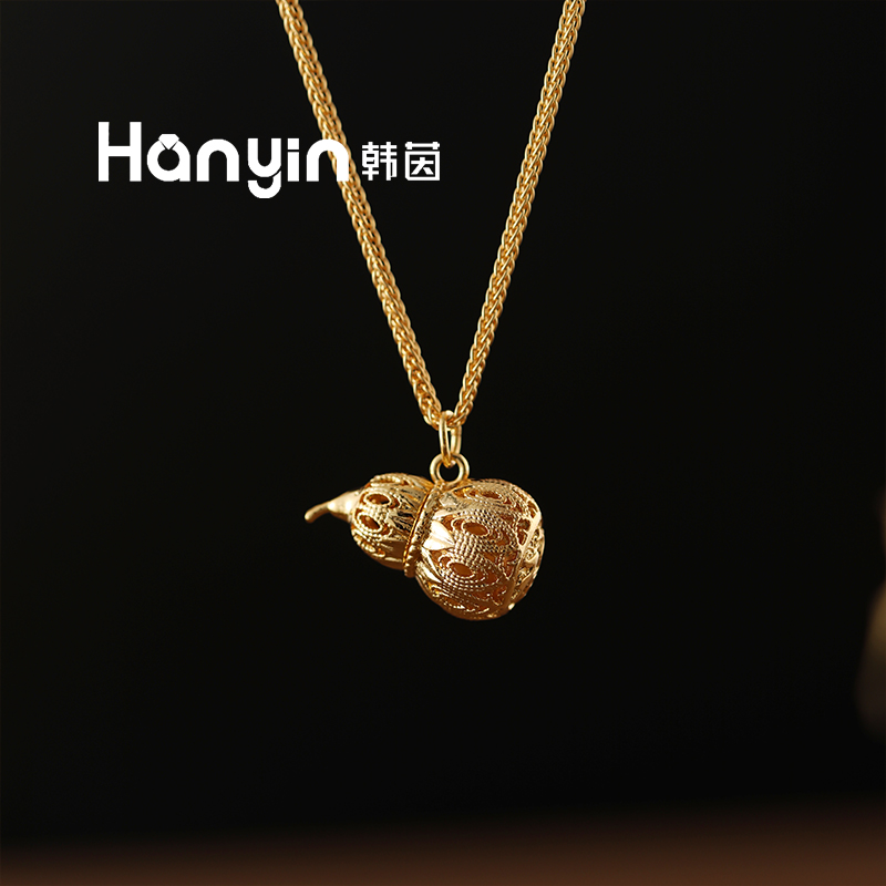 铜合金项链 45cm气质镂空福字葫芦抽拉泡泡项链