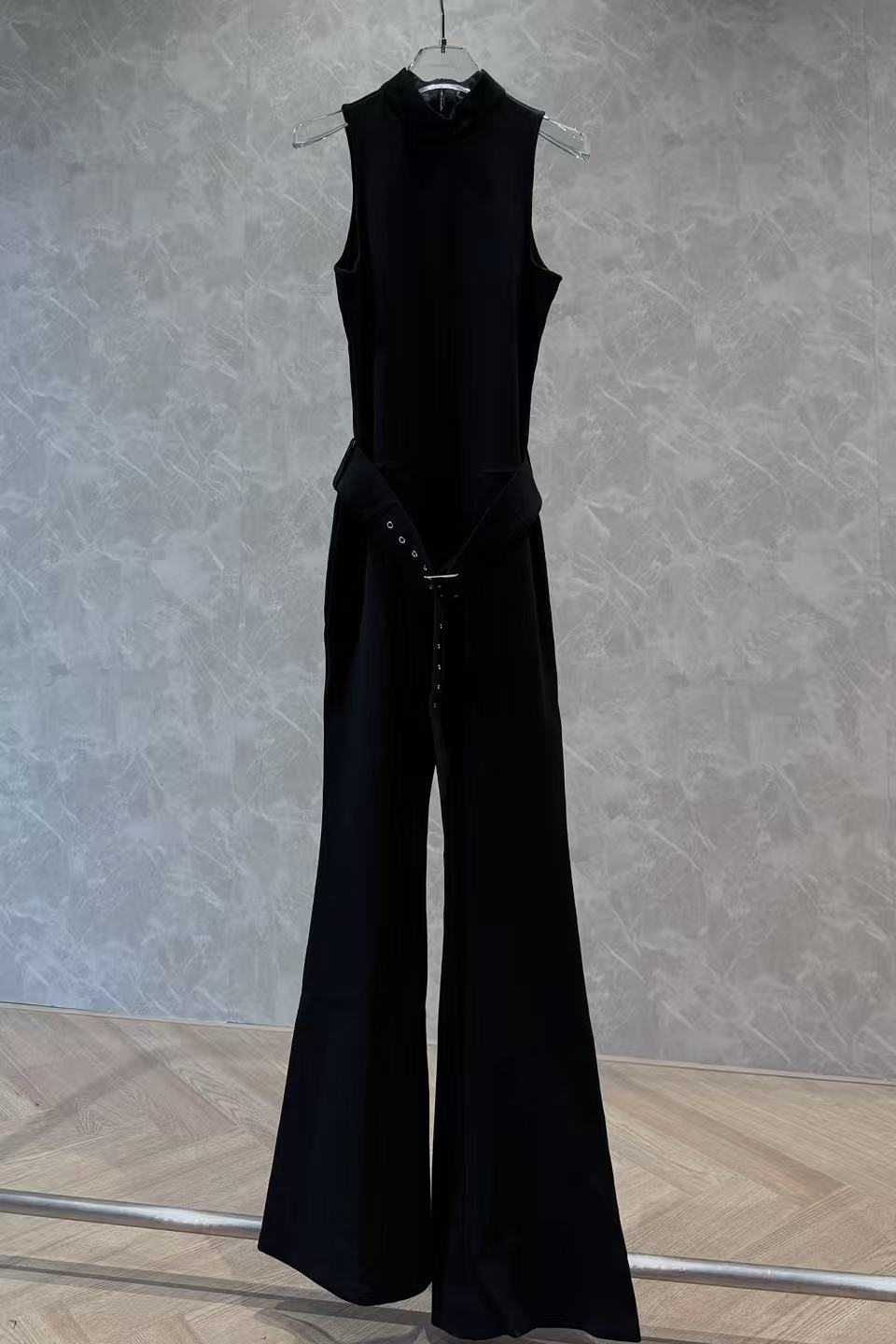 秋冬半高领无袖微喇连体衣25555（配腰带）