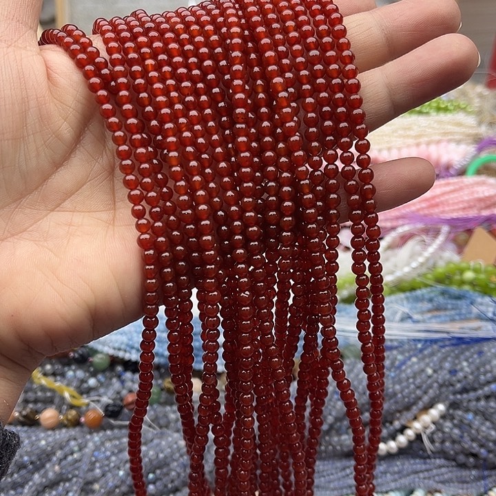 玛瑙/玉髓珠宝半成品未镶嵌一条4mm红玛瑙