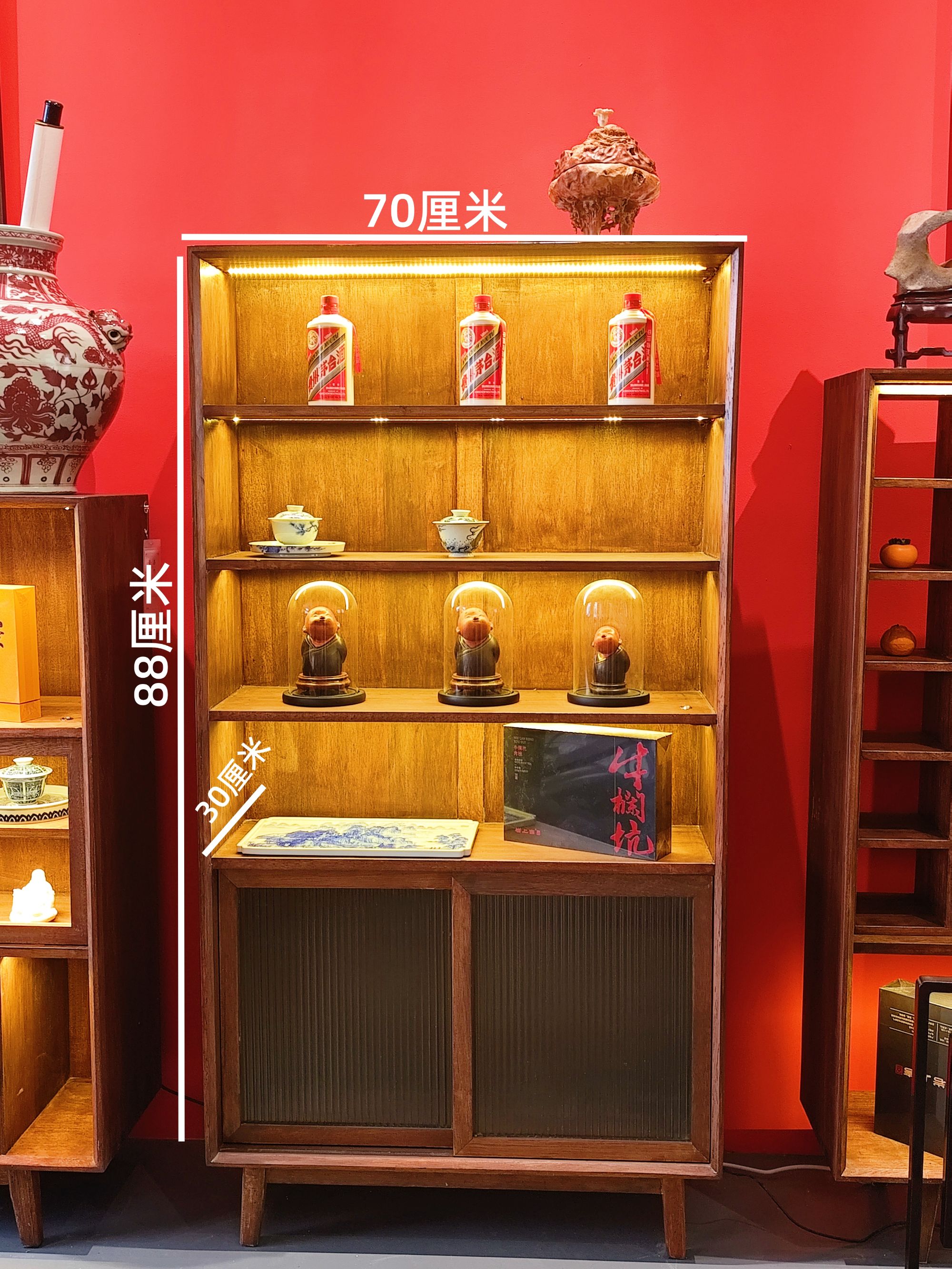 新中式实木 陶瓷茶具 展示柜  长虹玻璃柜 