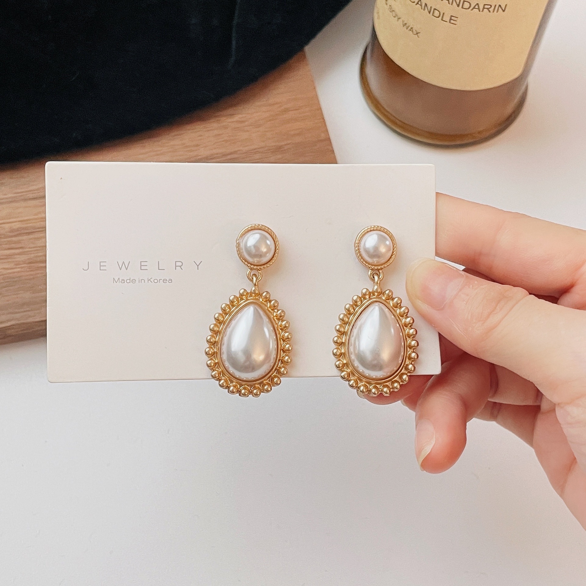 合金耳饰 F653港风水滴珠珠