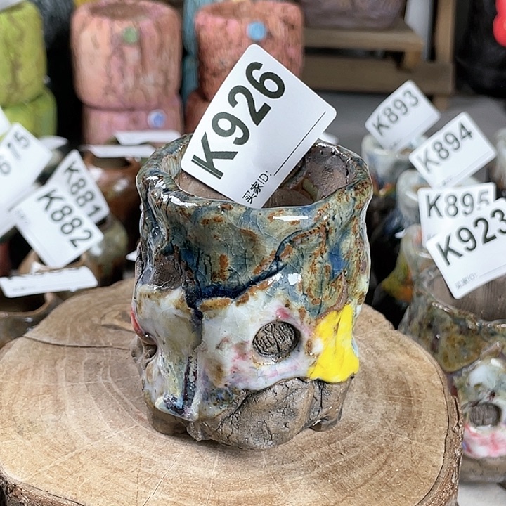 紫砂花盆孤品 不规则油画山石 老桩 内口5