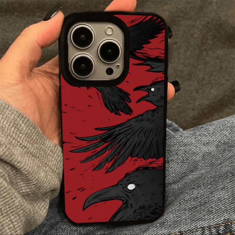 飞虎胜红色乌鸦适用苹果16/15pro手机壳华为oppo小米14vivo果冻黑