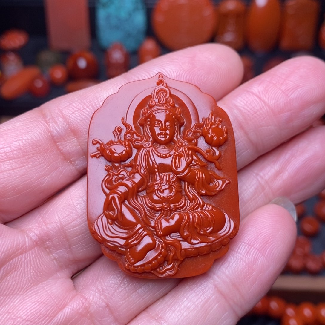 南红玛瑙锦红精工吊坠未镶嵌