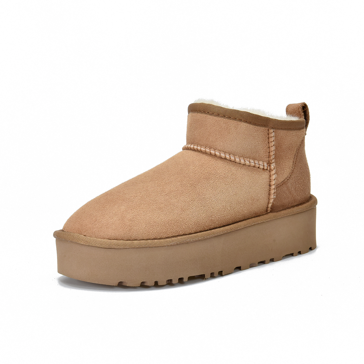 新【mini厚底4-5公分】冬雨mini同款低筒羊皮毛一体加厚保暖雪地靴