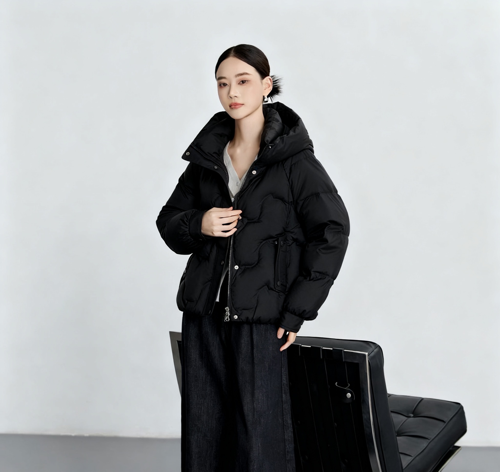 圆领连帽女士短款女拉链宽松韩版简约宽松型时尚休闲百搭加厚冬季