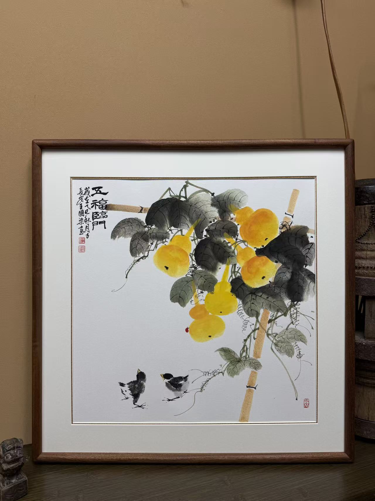 《五福临门》52×52花鸟装饰画