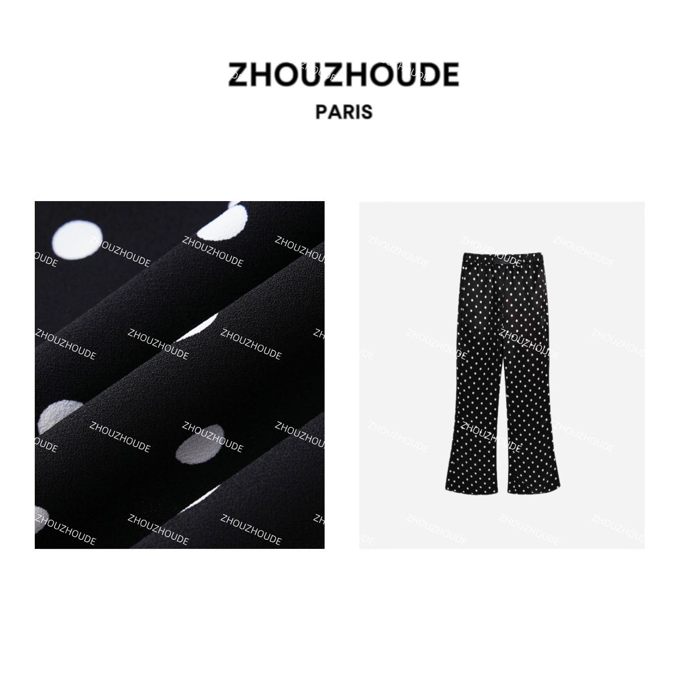 ZHOUZHOUDE【曼妙巴黎】进口三醋酸叠穿神裤高腰薄感微喇波点九分裤