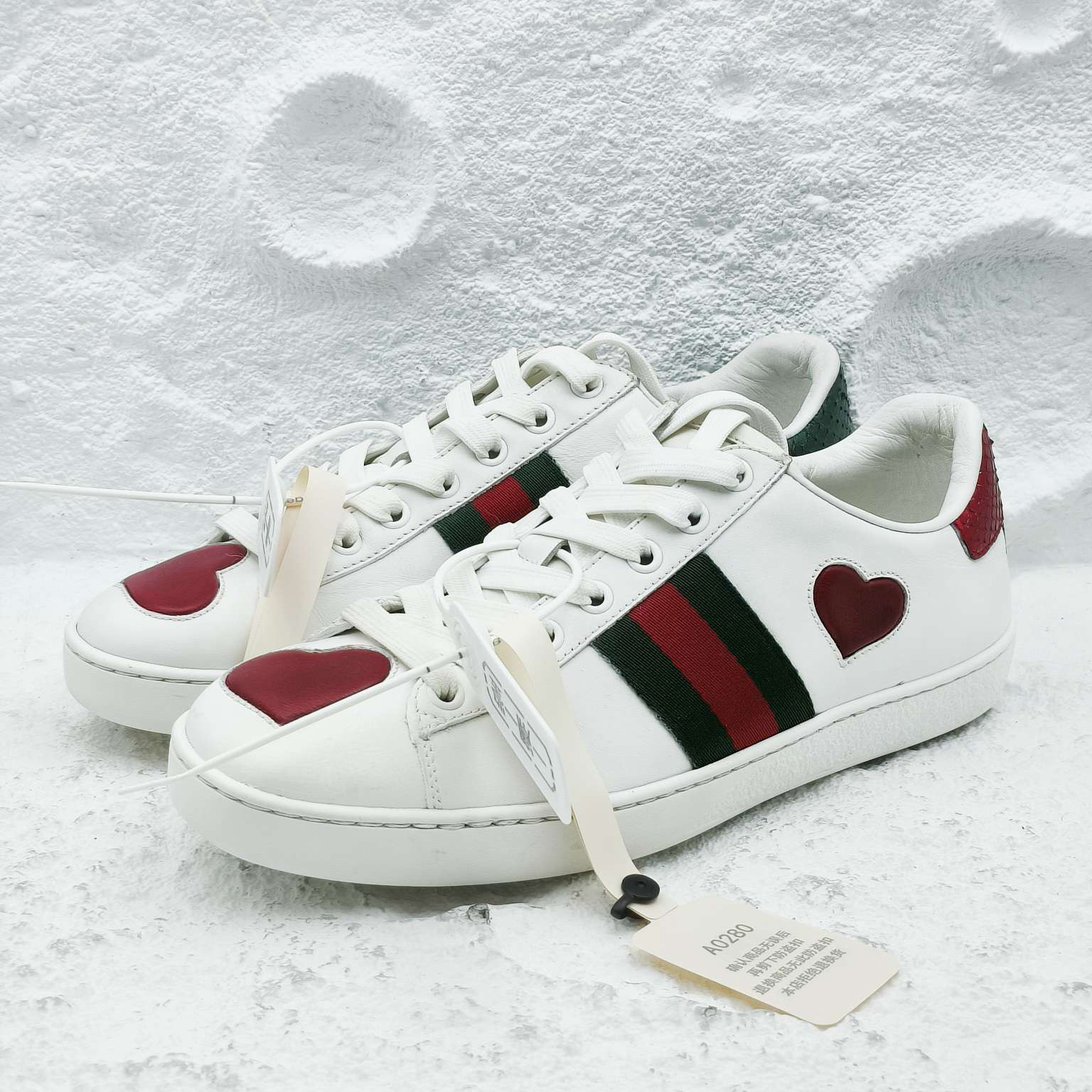 古驰/Gucci/36.5码/爱心拼接小白鞋板鞋/非全新