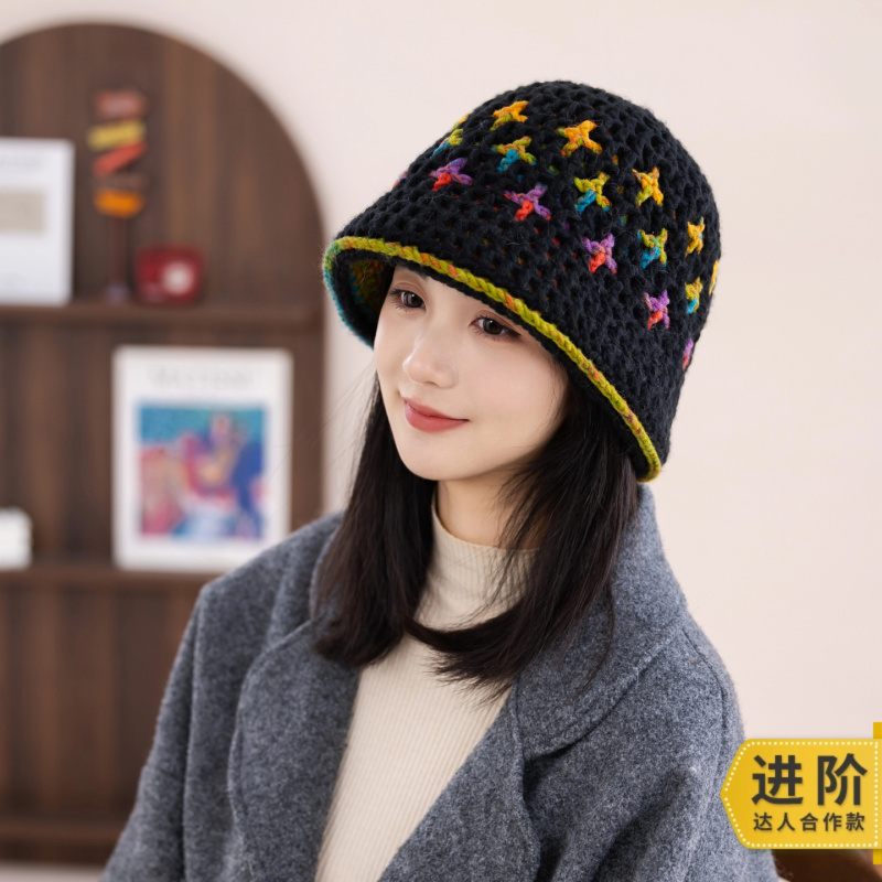 趣织社星格双面渔夫帽手工diy编织钩针毛线团自制帽子材料包预