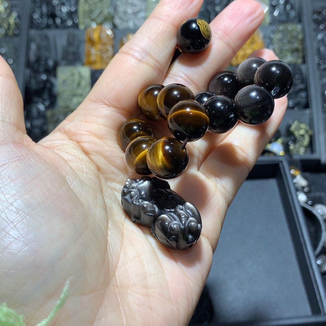 黑曜岩手链未镶嵌夜***瑰