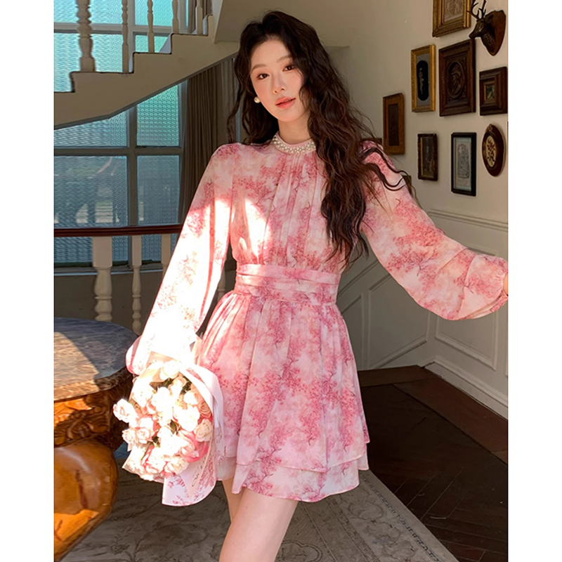 【有里布】法式碎花短裙森系茶歇甜美淑女洋气减龄连衣裙D0442