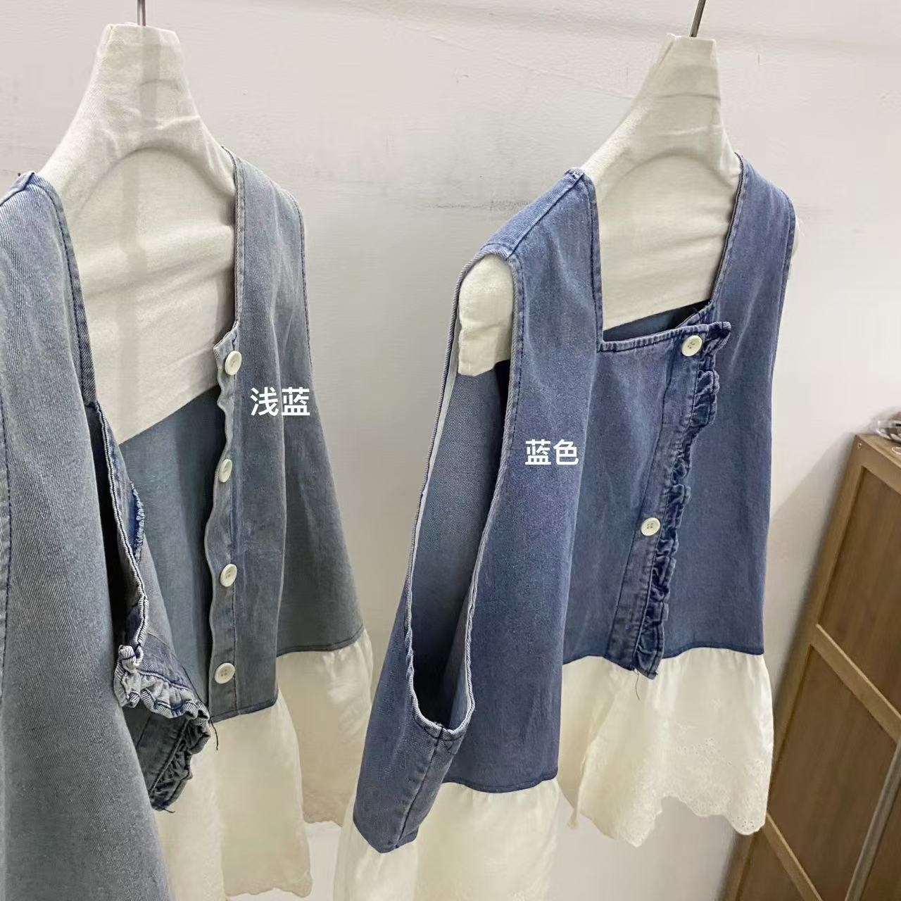 JT#9213-1 FL 日系拼接蕾丝牛仔马甲 05-10