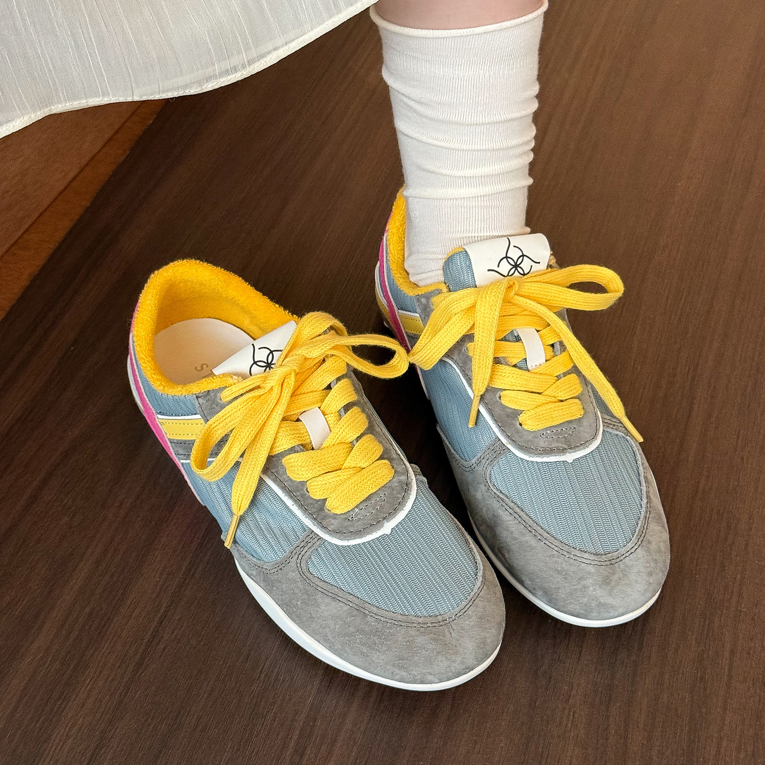 elingstudio 韩国新品！拼色圆头绑带运动鞋女春夏新款休闲德迅鞋