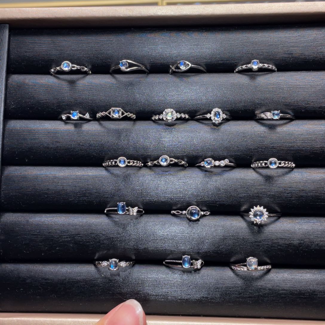 月光石手链未镶嵌印度蓝月光戒指1-3排