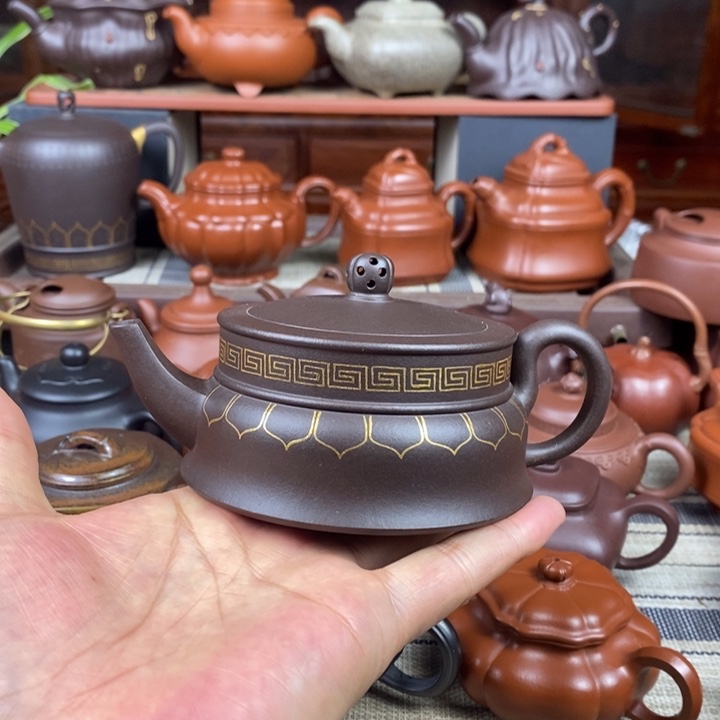 茶壶紫砂禅玉260cc原矿老紫泥描金丝特价